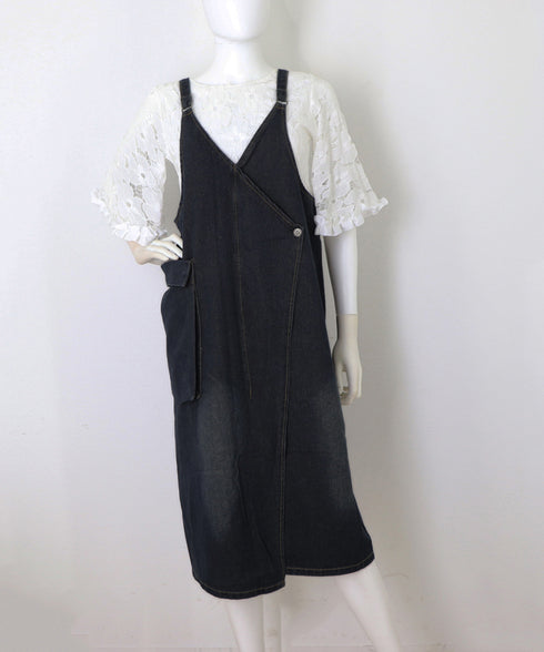 サロペット ロング丈 デニムワンピース サロペット ロング丈 デニムワンピース ポケット付き レディース デニムスカート オールインワン マタニティ 体型カバー 77XXYUE-002