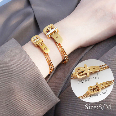 ブレスレット バングル アクセサリー チェーンブレスレット ベルトデザイン 重ね付け ギフト 艶感ゴールド 77XYIX-001