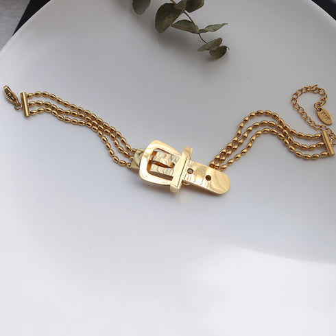 ブレスレット バングル アクセサリー チェーンブレスレット ベルトデザイン 重ね付け ギフト 艶感ゴールド 77XYIX-001