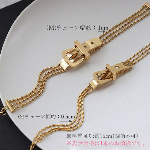 ブレスレット バングル アクセサリー チェーンブレスレット ベルトデザイン 重ね付け ギフト 艶感ゴールド 77XYIX-001