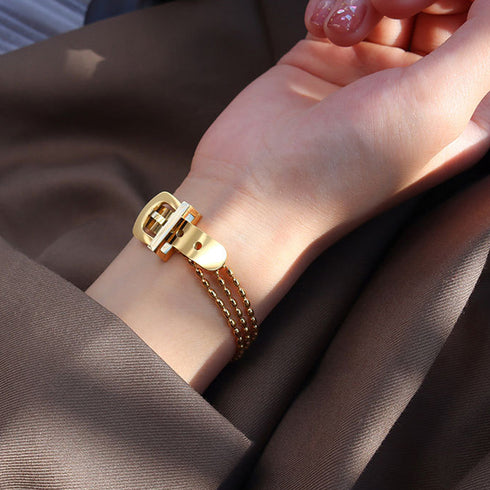 ブレスレット バングル アクセサリー チェーンブレスレット ベルトデザイン 重ね付け ギフト 艶感ゴールド 77XYIX-001