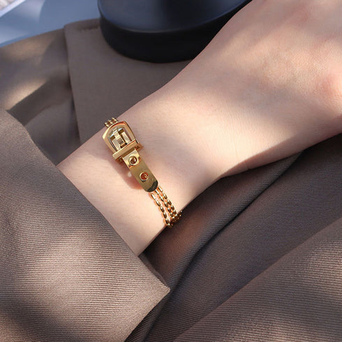 ブレスレット バングル アクセサリー チェーンブレスレット ベルトデザイン 重ね付け ギフト 艶感ゴールド 77XYIX-001