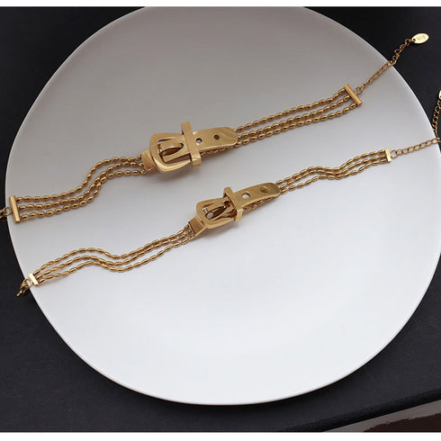 ブレスレット バングル アクセサリー チェーンブレスレット ベルトデザイン 重ね付け ギフト 艶感ゴールド 77XYIX-001