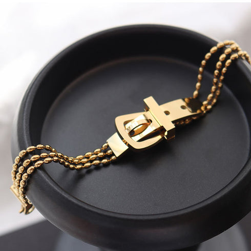 ブレスレット バングル アクセサリー チェーンブレスレット ベルトデザイン 重ね付け ギフト 艶感ゴールド 77XYIX-001