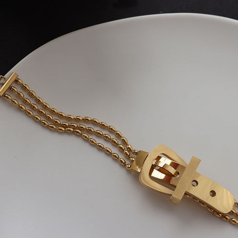 ブレスレット バングル アクセサリー チェーンブレスレット ベルトデザイン 重ね付け ギフト 艶感ゴールド 77XYIX-001
