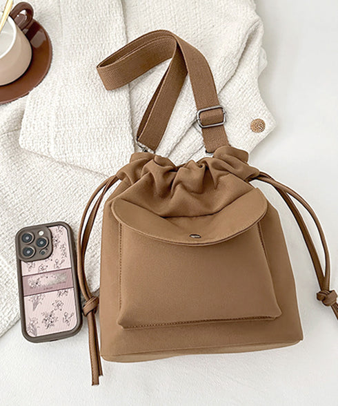 ショルダーバッグ 2wayバケットバッグ 軽量 キャンバスショルダー 韓国風 斜めがけバッグ 大人カジュアル 手提げバッグ ドローストリング 帆布BAG スクエア 77YD-001