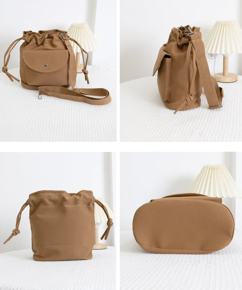 ショルダーバッグ 2wayバケットバッグ 軽量 キャンバスショルダー 韓国風 斜めがけバッグ 大人カジュアル 手提げバッグ ドローストリング 帆布BAG スクエア 77YD-001