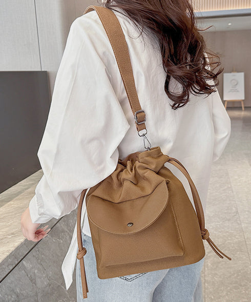 ショルダーバッグ 2wayバケットバッグ 軽量 キャンバスショルダー 韓国風 斜めがけバッグ 大人カジュアル 手提げバッグ ドローストリング 帆布BAG スクエア 77YD-001