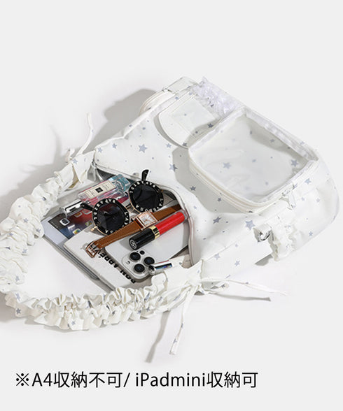 ショルダーバッグ 星柄 痛バッグ 推し活 クリアポケットバッグ ギャザーハンドル ガーリーバッグ カジュアル 缶バッジバッグ 韓国風 ワンショルダーバッグ 軽量 77YIYAN-001