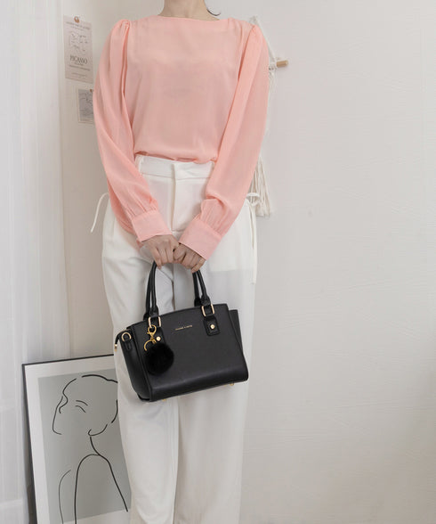 ブラウス ゆったり 長袖トップス 透け感 シアーブラウス レディース フェミニン 通勤OL 大人可愛い シフォンブラウス 体型カバー ラウンドネック 軽やか 無地 77YLMEI-001