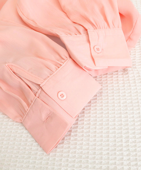 ブラウス ゆったり 長袖トップス 透け感 シアーブラウス レディース フェミニン 通勤OL 大人可愛い シフォンブラウス 体型カバー ラウンドネック 軽やか 無地 77YLMEI-001