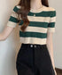 サマーニット ボーダー柄 半袖ニットソー ショート丈ニットトップス へそ出し レディーストップス クルーネック ニットTシャツクロップド 配色ライン カジュアル 77YOUYIH-001