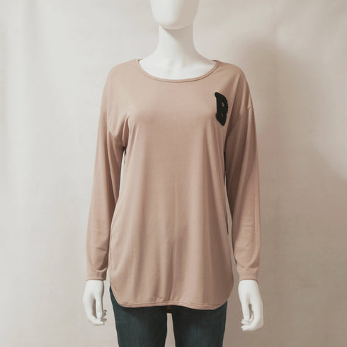 カットソー スリット入り ロゴTシャツ 春秋冬 トップス 前後差 長袖 ロングTシャツ ラウンドネック プルオーバー ゆったり 体型カバー 通勤通学 お洒落 77YPH-002