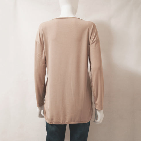 カットソー スリット入り ロゴTシャツ 春秋冬 トップス 前後差 長袖 ロングTシャツ ラウンドネック プルオーバー ゆったり 体型カバー 通勤通学 お洒落 77YPH-002