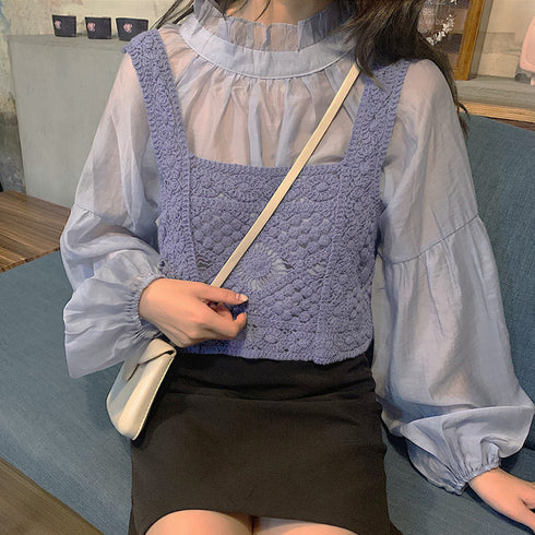 タンクトップ スクエアネック ビスチェ ニットトップス 大人可愛い 透かし編み ニットキャミソール 重ね着 セクシー 77YUCH-002