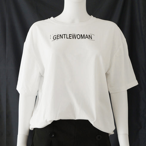 英字ロゴ 半袖Tシャツ ロングT 着やせ トップス カットソー カジュアル 体型カバー 春夏 オルチャン プリントTシャツ ラウンドネック 77YYUAN-002