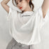 英字ロゴ 半袖Tシャツ ロングT 着やせ トップス カットソー カジュアル 体型カバー 春夏 オルチャン プリントTシャツ ラウンドネック 77YYUAN-002