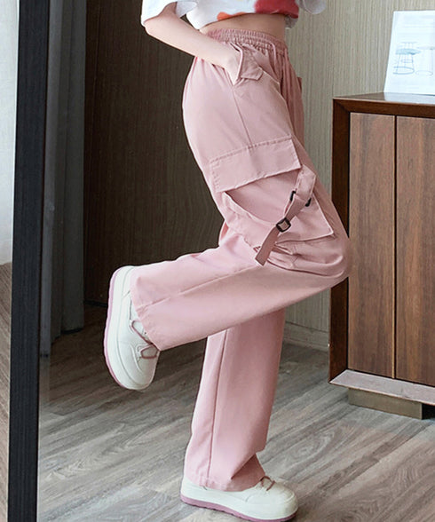 カーゴパンツ レディース ワイドパンツ 春秋夏 ウエストゴム かっこいい ゆったり ボトムス 低身長向け 原宿風 ストレートパンツ カジュアル ダンス衣装 77ZHBB-002