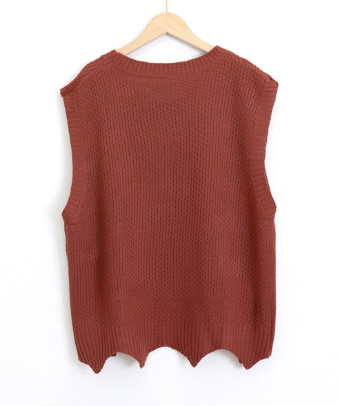 ニットベスト ゆったり 重ね着 春秋冬服 レディース ニットジレ クルーネック ベストセーター 体型カバー 韓国風 ニットチョッキ 袖なしプルオーバー カジュアル 77ZHENX-001