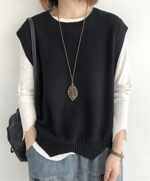 ニットベスト ゆったり 重ね着 春秋冬服 レディース ニットジレ クルーネック ベストセーター 体型カバー 韓国風 ニットチョッキ 袖なしプルオーバー カジュアル 77ZHENX-001