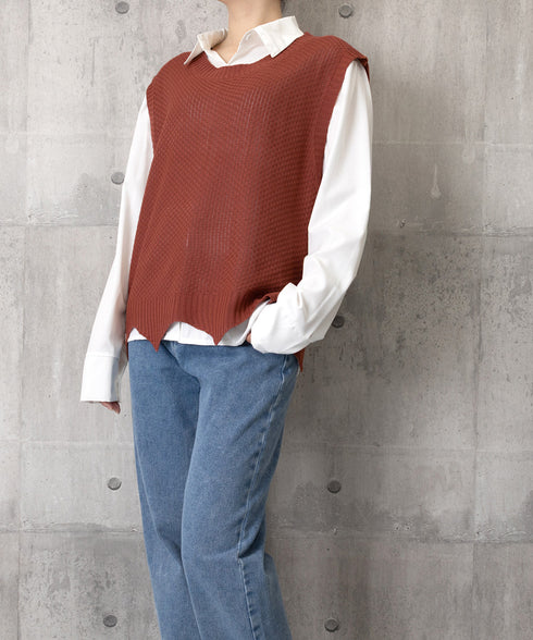 ニットベスト ゆったり 重ね着 春秋冬服 レディース ニットジレ クルーネック ベストセーター 体型カバー 韓国風 ニットチョッキ 袖なしプルオーバー カジュアル 77ZHENX-001