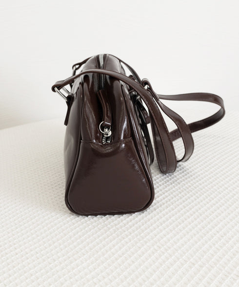 トートバッグ PUレザーバッグ ツヤ感 ハンドバッグ ロングハンドル レディース ミニボストンバッグ 2way鞄 リボン 通勤 韓国ファッション マチありBAG 77ZUNL-001