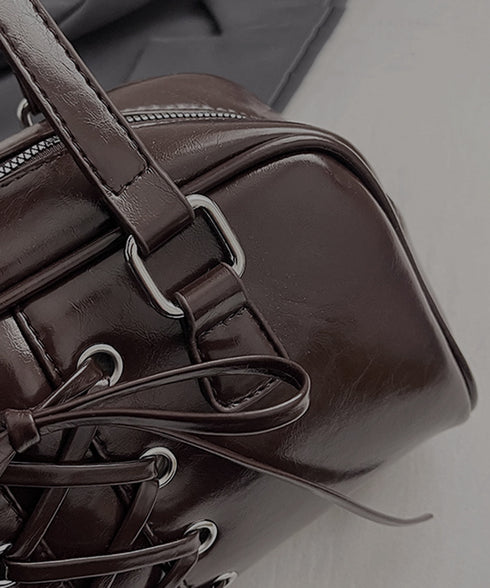 トートバッグ PUレザーバッグ ツヤ感 ハンドバッグ ロングハンドル レディース ミニボストンバッグ 2way鞄 リボン 通勤 韓国ファッション マチありBAG 77ZUNL-001