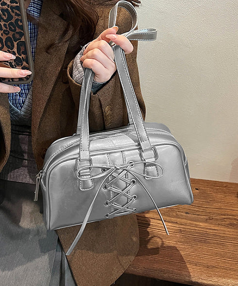 トートバッグ PUレザーバッグ ツヤ感 ハンドバッグ ロングハンドル レディース ミニボストンバッグ 2way鞄 リボン 通勤 韓国ファッション マチありBAG 77ZUNL-001