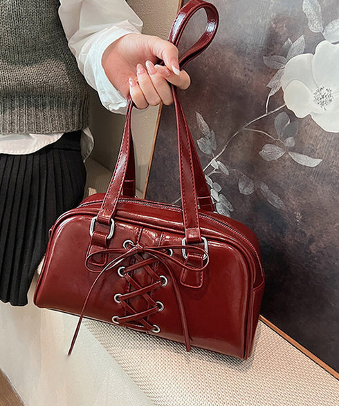 トートバッグ PUレザーバッグ ツヤ感 ハンドバッグ ロングハンドル レディース ミニボストンバッグ 2way鞄 リボン 通勤 韓国ファッション マチありBAG 77ZUNL-001