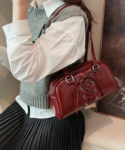 トートバッグ PUレザーバッグ ツヤ感 ハンドバッグ ロングハンドル レディース ミニボストンバッグ 2way鞄 リボン 通勤 韓国ファッション マチありBAG 77ZUNL-001