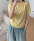 ハーフジップポロシャツ 半袖サマーニット 韓国風ニットトップス レディース春夏服 オフィスカジュアル 大人可愛い 襟付きプルオーバー 薄手ニットTシャツニットソー 80CHENXN-005