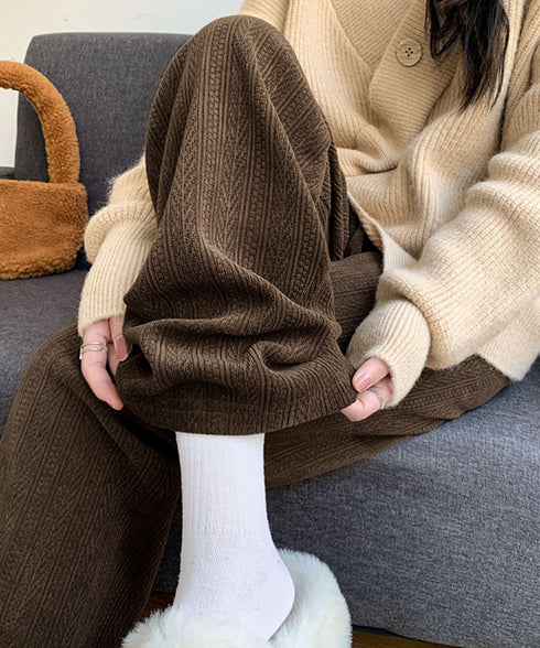 裏起毛ワイドパンツ あったかニットパンツ レディース ハイウエストイージーパンツ 裏ファーストレートパンツ厚手 暖かいロングパンツ 着やせ美脚脚長 韓国風ボトムス 80DANL-001