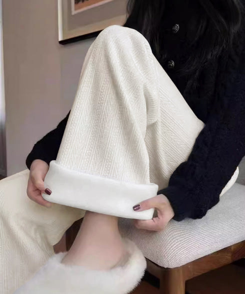 裏起毛ワイドパンツ あったかニットパンツ レディース ハイウエストイージーパンツ 裏ファーストレートパンツ厚手 暖かいロングパンツ 着やせ美脚脚長 韓国風ボトムス 80DANL-001