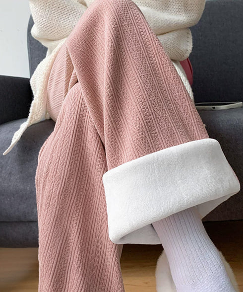 裏起毛ワイドパンツ あったかニットパンツ レディース ハイウエストイージーパンツ 裏ファーストレートパンツ厚手 暖かいロングパンツ 着やせ美脚脚長 韓国風ボトムス 80DANL-001