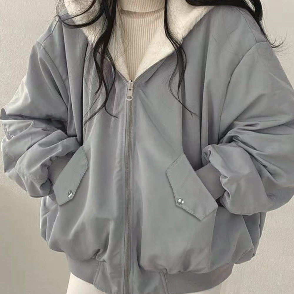 リバーシブルボアパーカージャケット韓国風 ブルーグレー