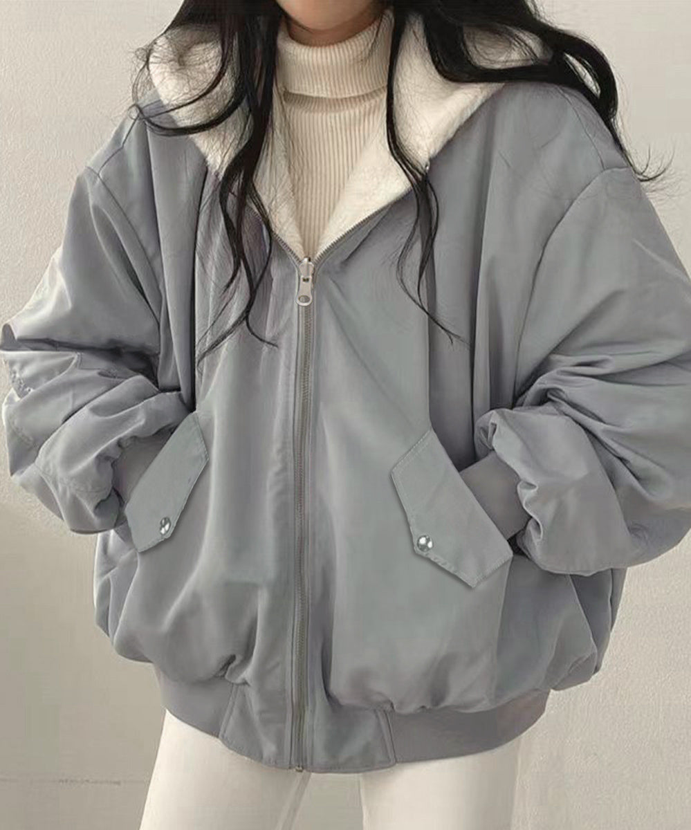 リバーシブルボアパーカージャケット韓国風 ブルーグレー