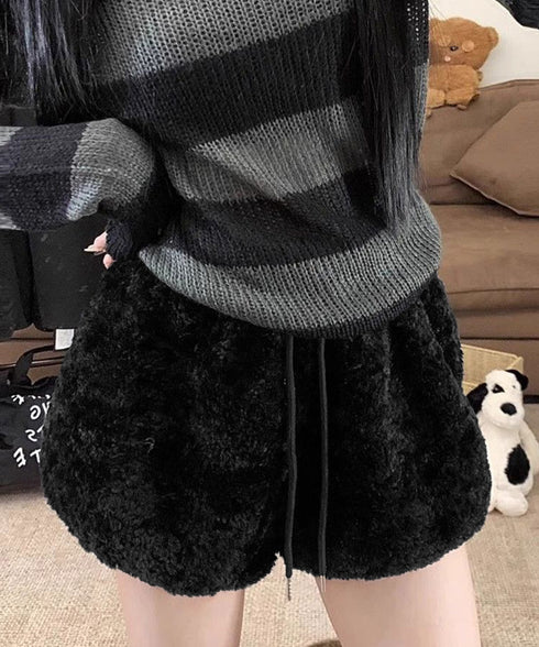 ボアショートパンツ もこもこルームパンツ レディース 暖かい短パン ポケット付き 秋冬起毛ショーパン ウエストゴム部屋着 シープボア調 ルームパンツ ハイウエスト 80JIALIANG-001