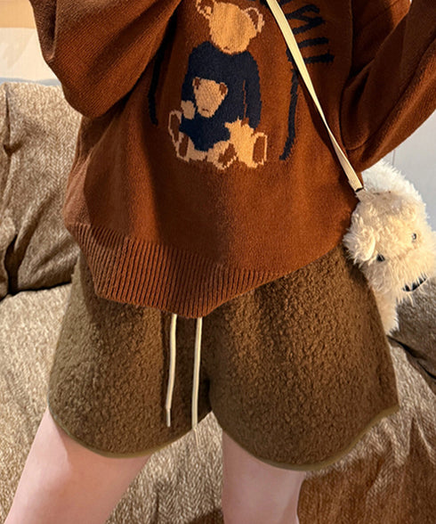 ボアショートパンツ もこもこルームパンツ レディース 暖かい短パン ポケット付き 秋冬起毛ショーパン ウエストゴム部屋着 シープボア調 ルームパンツ ハイウエスト 80JIALIANG-001