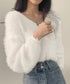 モヘア調ニット Vネックシャギートップス ふわふわシャギーニット レディース フェミニンな長袖ニットセーターきれいめ 韓国風 大人可愛いニットプルオーバーおしゃれ 80JRAN-001