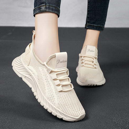 スニーカー レディース ニットスニーカー レースアップローカット メッシュウォーキングシューズ 歩きやすい カジュアル靴 滑りにくい 軽量 通気性スポーツシューズ 80JSHY-003