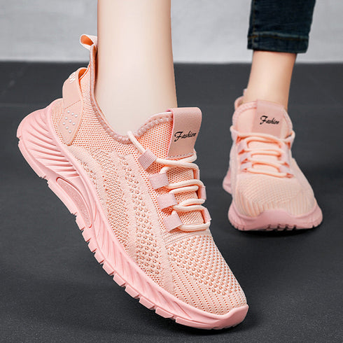 スニーカー レディース ニットスニーカー レースアップローカット メッシュウォーキングシューズ 歩きやすい カジュアル靴 滑りにくい 軽量 通気性スポーツシューズ 80JSHY-003