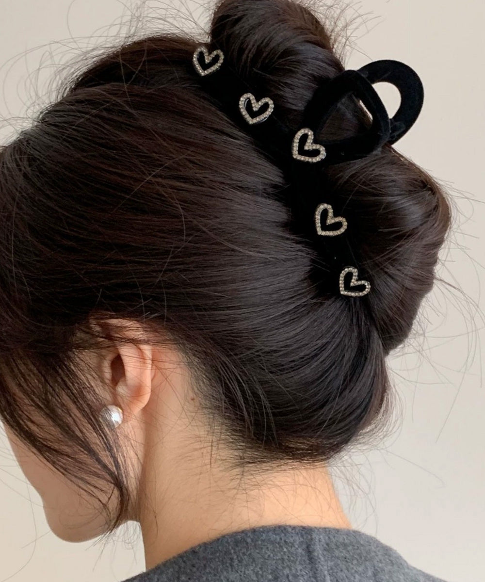 ヘアクリップ おしゃれバンスクリップ韓国 ベルベット*5つハート