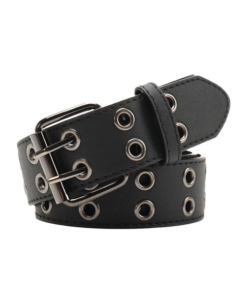 ダブルピンベルト PUレザーハトメベルト 幅広いダブルアイレットベルト ユニセックス太ベルト Y2Kファッション トレンド小物 ウエストマーク ワイドベルト韓国風 80KUPEI-001