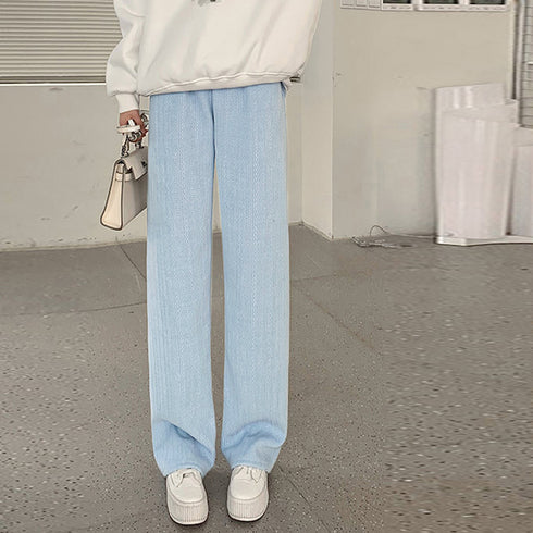 ワイドパンツ レディース韓国ニットパンツ コーデュロイ風パンツ ハイウエスト 脚長美脚パンツ ゆったりイージーパンツ カジュアル リラックスストレートパンツ 無地 80MANDI-001