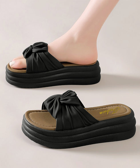 リボン厚底サンダル レディース 美脚夏靴 ボリュームソール ねじりサンダル 履きやすいサマーサンダル 軽量 コンフォートきれいめサンダル 韓国風 ビーチサンダル海 80MOJUX-001