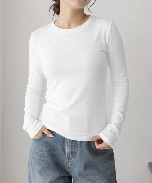 長袖Tシャツレディース無地ロンTインナー 柔らかいクルーネックカットソー ベーシックコットンロンT伸縮性抜群重ね着インナー定番シンプルtシャツ春秋冬着回しトップス 80MXX-001