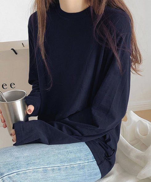 長袖TシャツカットソークルーネックロンT レディース韓国風カットソー 重ね着インナー 万能トップス 定番無地tシャツ着回し シンプル 春秋服 コットンプルオーバー 80MXX-002