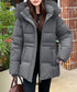 フーディーダウンジャケット 中綿アウター レディース フェイクダウンコートミドル丈 ファーフードアウター 中綿ジャケットウエストマーク 保温防寒防風 あったか冬服 80TIANN-003