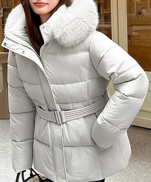 フーディーダウンジャケット 中綿アウター レディース フェイクダウンコートミドル丈 ファーフードアウター 中綿ジャケットウエストマーク 保温防寒防風 あったか冬服 80TIANN-003