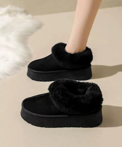 厚底ムートブーツ もこもこショートブーツ 履きやすい暖かいボアブーツ 歩きやすい裏起毛ムートンスリッポン ふわふわモカシン 保温防寒靴 大人可愛いあったかシューズ 80TONGTAI-032